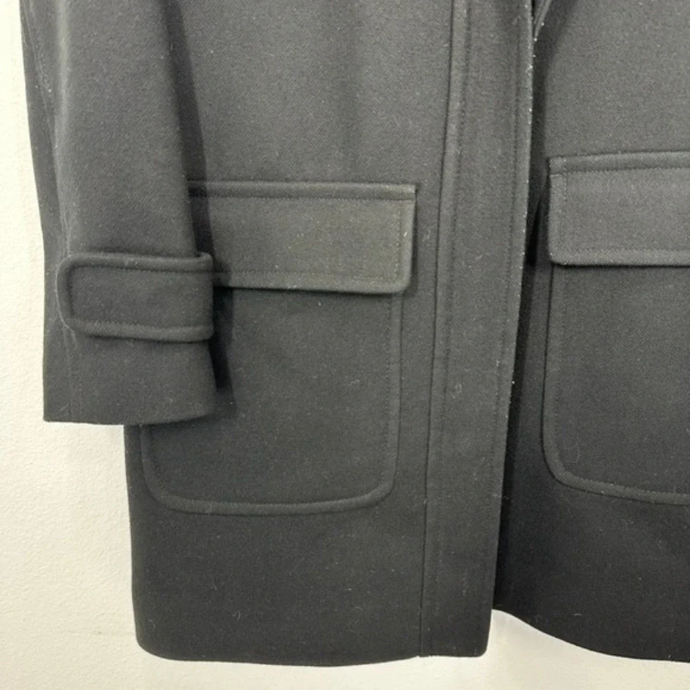 J. Crew Wool Cashmere Nello Duffle Coat Hooded Black Size 10 Classic Winter Warm